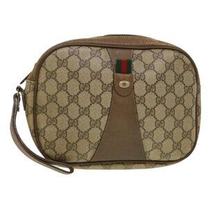 GUCCI GG Canvas Web Sherry Line Clutch Bag Beige Red Green